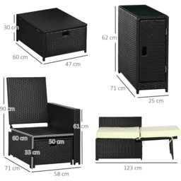 Outsunny 5pc PE Rattan Sun Lounger Black - Size: 106 x 98 x 146cm - Wilko - thumbnail 6