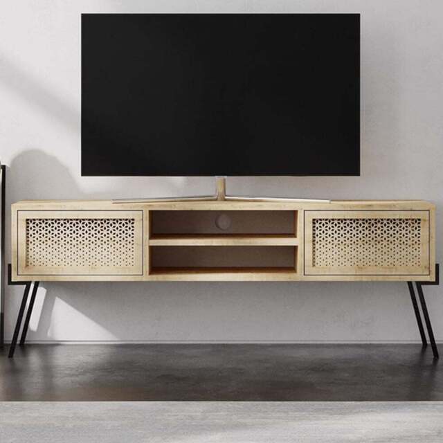FWStyle Naive 2 Door 2 Shelf Sapphire Oak Wide TV Unit - Size: 51 x 143 x 36cm - Brown - Wilko - image 1