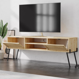 FWStyle Naive 2 Door 2 Shelf Sapphire Oak Wide TV Unit - Size: 51 x 143 x 36cm - Brown - Wilko - thumbnail 5