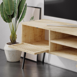 FWStyle Naive 2 Door 2 Shelf Sapphire Oak Wide TV Unit - Size: 51 x 143 x 36cm - Brown - Wilko - thumbnail 6