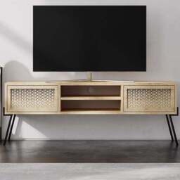 FWStyle Naive 2 Door 2 Shelf Sapphire Oak Wide TV Unit - Size: 51 x 143 x 36cm - Brown - Wilko