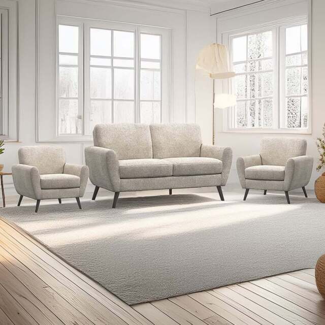 Matlock 4 Seater Linen Boucle Fabric Sofa Suite - Cream - Wilko - image 1