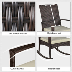 Outsunny Brown PE Rattan Rocking Chair with Cushion - Size: 1 Seater - Wilko - thumbnail 7
