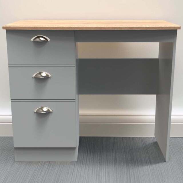 Crowndale Victoria 3 Drawer Dusk Grey and Oak Computer Desk - Size: 41.5 x 95 x 79.5cm - Wilko - image 1