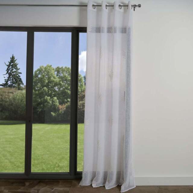 Divante White Fern Embroidered Eyelet Voile Curtain 140 x 240cm - Size: W 140 x D 240cm - Wilko - image 1