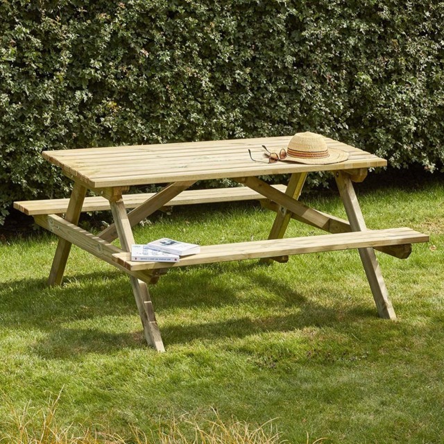 Cerland Alma 6 Seater Wooden Picnic Table - Tan - Wilko - image 1
