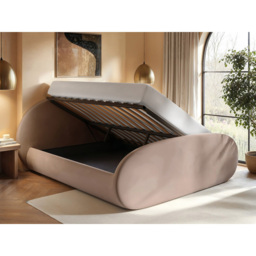 Flair Amos Double Beige Velvet Sidelift Oval Ottoman Bed - Cream - Wilko - thumbnail 5