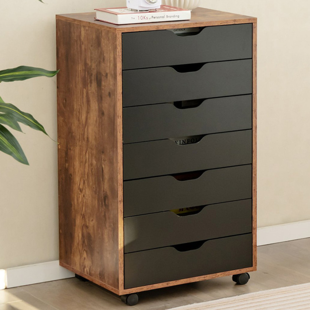 Costway 7 Drawer Brown Mobile File Cabinet - Size: 95 x 49 x 19cm - Wilko - image 1