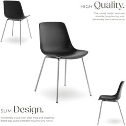 tectake Mave Set of 4 Black and Chrome Dining Chair - Wilko - thumbnail 4
