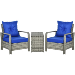 Outsunny 2 Seater Blue Rattan Lounge Set with Storage - Wilko - thumbnail 3