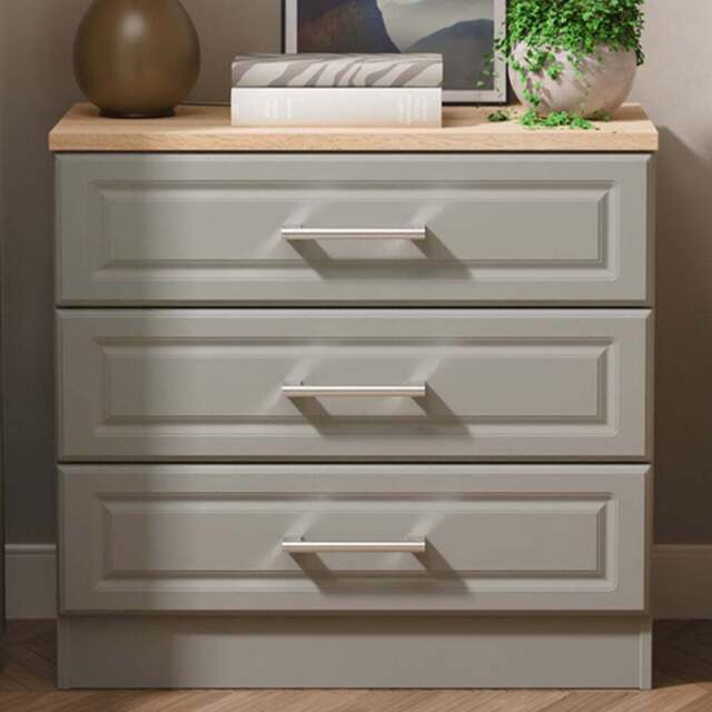 Crowndale Kent 3 Drawer Dusk Grey and Bardolino Oak Chest of Drawers Ready Assembled - Dusk Grey & Bardolino Oak - Wilko - image 1