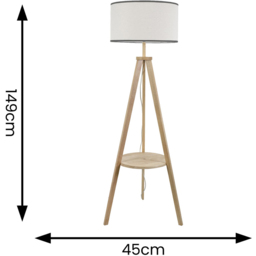 ValueLights Morrigan Natural Wood Shelf Black Trim Shade Tripod Floor Lamp with Bulb - Cream - Wilko - thumbnail 5