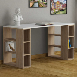 Decortie Colmar 6 Shelf Modern Desk with Bookshelf White and Oak - Multi - Wilko - thumbnail 1