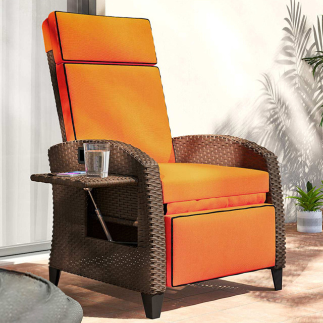 Outsunny Rattan Garden Recliner with Cushion - Size: 102 x 78 x 65cm - Orange - Wilko - image 1