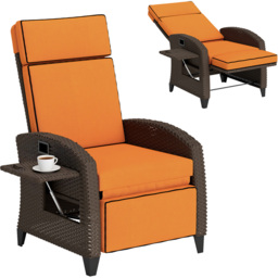 Outsunny Rattan Garden Recliner with Cushion - Size: 102 x 78 x 65cm - Orange - Wilko - thumbnail 3