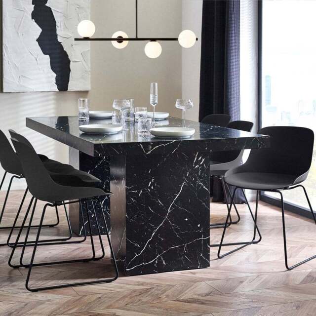 Julian Bowen Rome 6 Seater Marble Effect Dining Table Black - Wilko - image 1