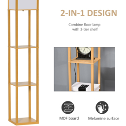 Portland 3 Shelf Natural Floor Lamp - Size: 26 x 26 x 160cm - Brown - Wilko - thumbnail 5