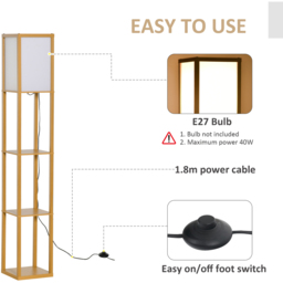 Portland 3 Shelf Natural Floor Lamp - Size: 26 x 26 x 160cm - Brown - Wilko - thumbnail 6