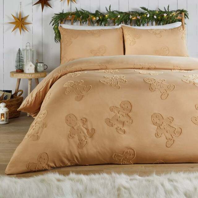 Duvet Day Double Gingerbread Tufted Soft Touch Reversible Duvet Set - Orange - Wilko - image 1