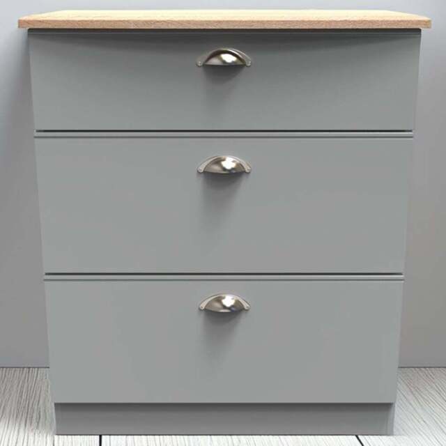 Crowndale Victoria 3 Drawer Dusk Grey and Oak Chest of Drawers - Wilko - image 1