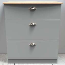 Crowndale Victoria 3 Drawer Dusk Grey and Oak Chest of Drawers - Wilko - thumbnail 1