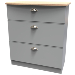 Crowndale Victoria 3 Drawer Dusk Grey and Oak Chest of Drawers - Wilko - thumbnail 5