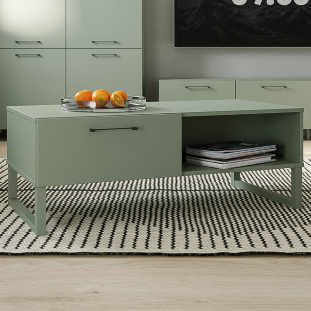 Florence Sali Single Drawer Single Shelf Sage Green Coffee Table - Size: 44.4 x 110 x 57.2cm - Wilko - image 1