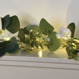 20 LED Floral Garland - White and Green - Wilko