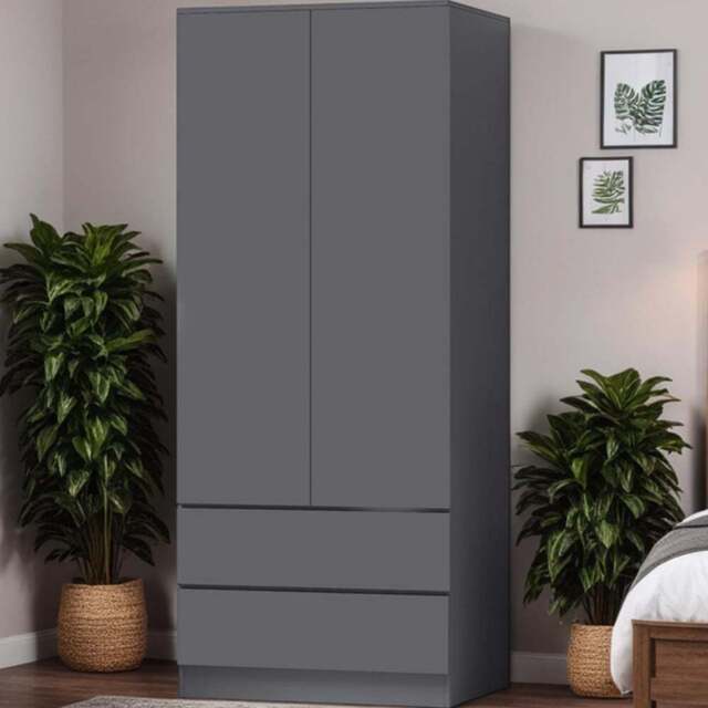 FWStyle Stora 2 Door 2 Drawer Matt Grey Wardrobe - Size: 2 Door, 2 Drawer - Wilko - image 1