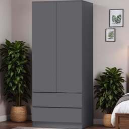 FWStyle Stora 2 Door 2 Drawer Matt Grey Wardrobe - Size: 2 Door, 2 Drawer - Wilko - thumbnail 1
