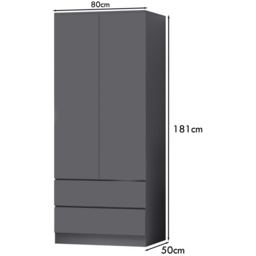 FWStyle Stora 2 Door 2 Drawer Matt Grey Wardrobe - Size: 2 Door, 2 Drawer - Wilko - thumbnail 7