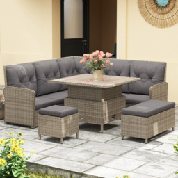 Outsunny 9 Seater Rattan Corner Sofa Set Light Grey - Wilko