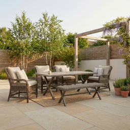 Virginia Dining Set Brown - Size: 6 Seater - Wilko
