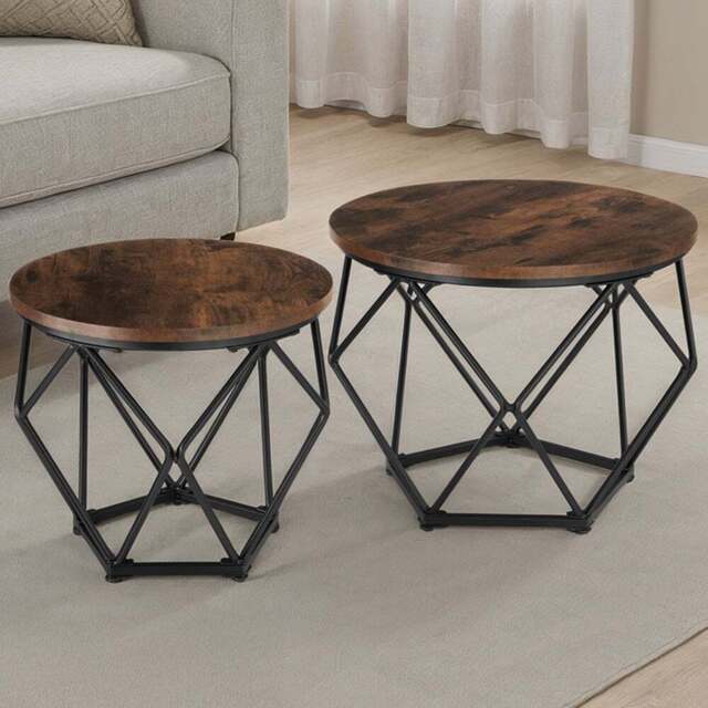 tectake Benham Industrial Dark Wood Coffee Table Set of 2 - Size: 40 x 50 x 50cm - Brown - Wilko - image 1
