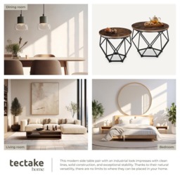 tectake Benham Industrial Dark Wood Coffee Table Set of 2 - Size: 40 x 50 x 50cm - Brown - Wilko - thumbnail 6