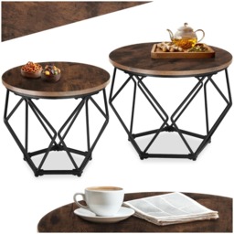 tectake Benham Industrial Dark Wood Coffee Table Set of 2 - Size: 40 x 50 x 50cm - Brown - Wilko - thumbnail 3
