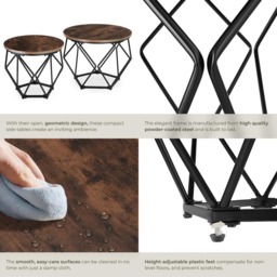 tectake Benham Industrial Dark Wood Coffee Table Set of 2 - Size: 40 x 50 x 50cm - Brown - Wilko - thumbnail 5