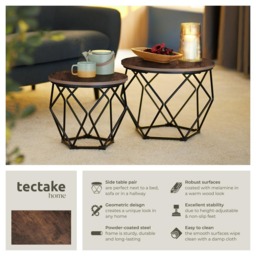tectake Benham Industrial Dark Wood Coffee Table Set of 2 - Size: 40 x 50 x 50cm - Brown - Wilko - thumbnail 7