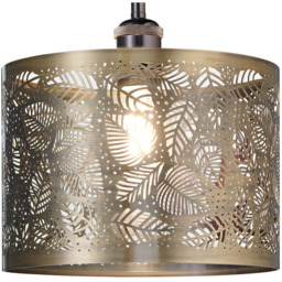 Happy Homewares Antique Brass Metal Pendant Shade with Fern Leaf Decoration - Size: 18 x 25 x 25cm - Gold - Wilko - thumbnail 4