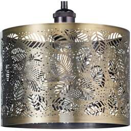 Happy Homewares Antique Brass Metal Pendant Shade with Fern Leaf Decoration - Size: 18 x 25 x 25cm - Gold - Wilko