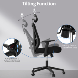 Costway Black Ergonomic Adjustable Swivel Office Chair - Size: 69 x 61 x 32cm - Wilko - thumbnail 7