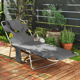 Outsunny Dark Grey 5 Level Adjustable Folding Sun Lounger - Size: 88 x 55 x 185cm - Wilko - thumbnail 1