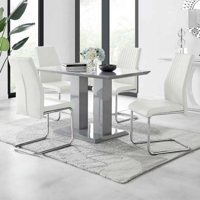 Furniturebox Molini Fontana 4 Seater Dining Set Grey Gloss White and Chrome - Wilko - image 1
