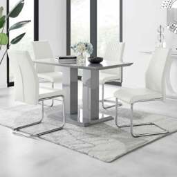 Furniturebox Molini Fontana 4 Seater Dining Set Grey Gloss White and Chrome - Wilko - thumbnail 1