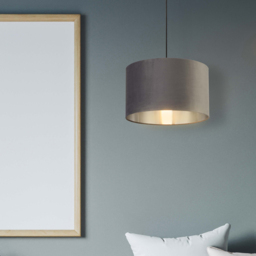 Lighting Collection Dark Grey Silver Inner Velvet Drum Shade 40cm - Size: 24 x 40 x 40cm - Wilko - thumbnail 3