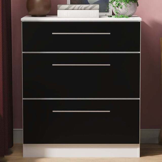 Crowndale Worcester 3 Drawer Matt Black and White Deep Chest of Drawers Ready Assembled - Black Matt & White - Wilko - image 1