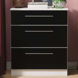 Crowndale Worcester 3 Drawer Matt Black and White Deep Chest of Drawers Ready Assembled - Black Matt & White - Wilko - thumbnail 1