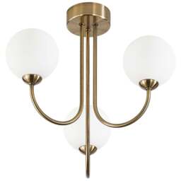 Happy Homewares Antique Brass Ceiling Light with Opal White Globe Glass Shade - Size: 33 x 35 x 35cm - Gold - Wilko