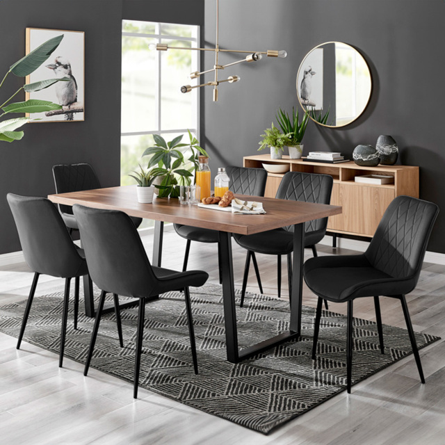 Furniturebox Solo Cesano 6 Seater Dining Set Brown and Black - Wilko - image 1