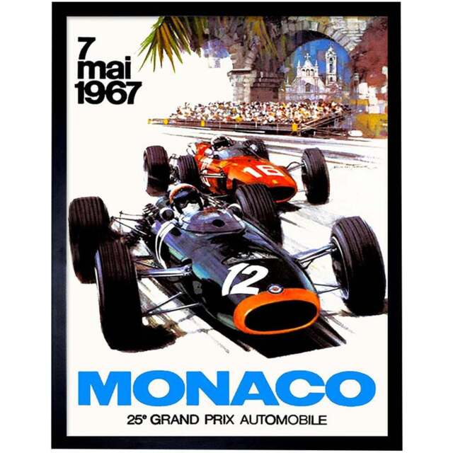 Wee Blue Coo Transport Monaco 25 Grand Prix Automobile 1967 Race Framed Wall Art Print 30 x 41cm - Size: 43.3 x 33.3 x 1.5cm - White - Wilko - image 1